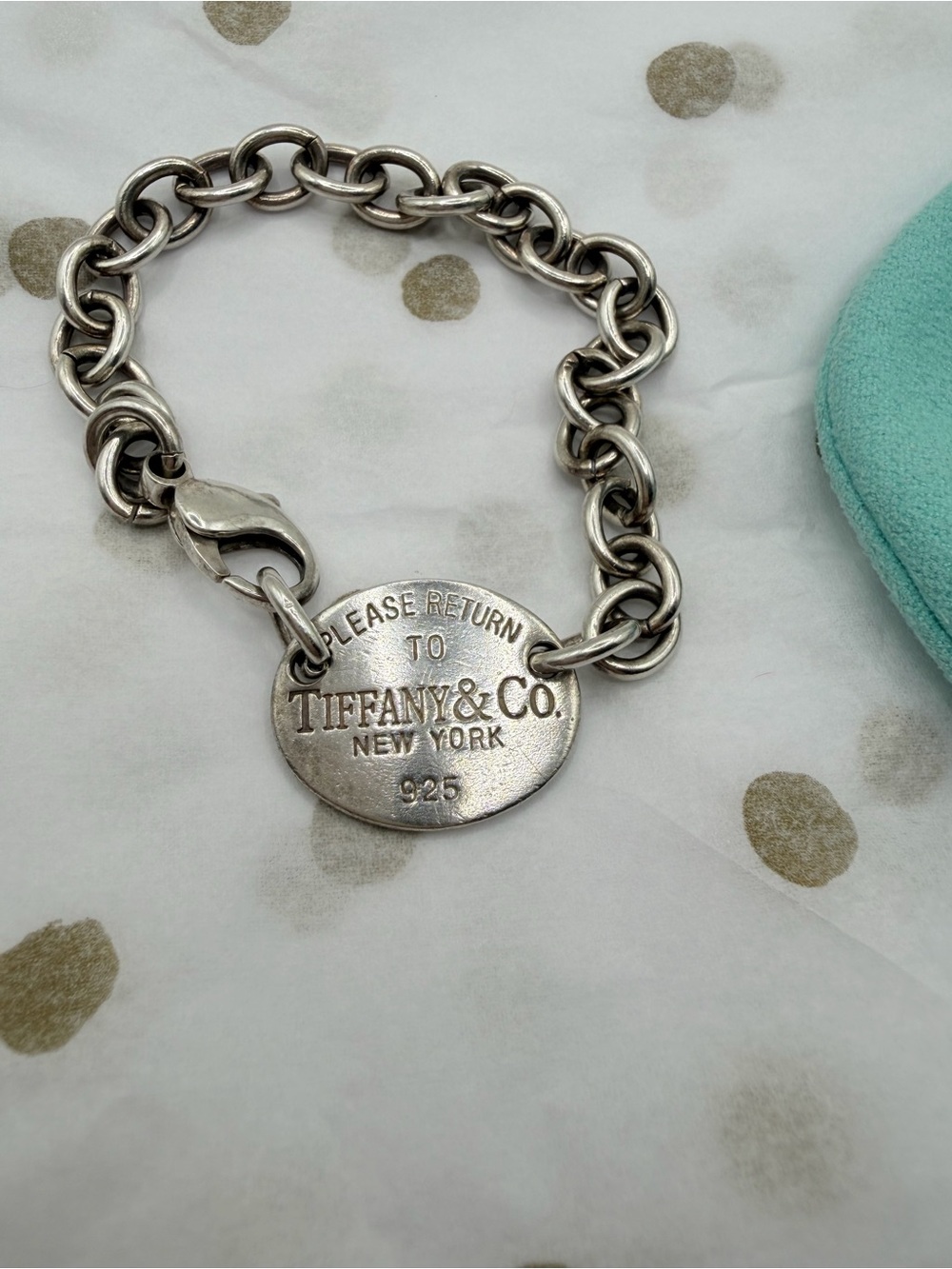 Tiffany & Co. Sterling Silver Oval Tag Bracelet with Blue Pouch - Picture 4 of 5